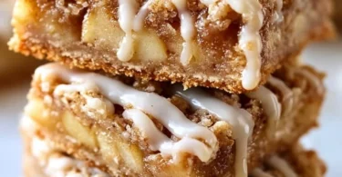 Delicious homemade apple bars topped with cinnamon and a buttery crust