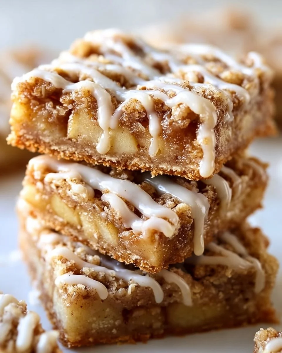Delicious homemade apple bars topped with cinnamon and a buttery crust