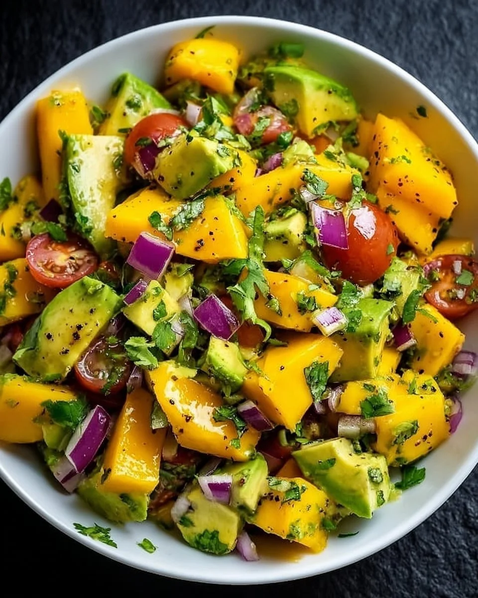 Fresh avocado and mango salad with vibrant colors and healthy ingredients