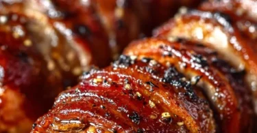 Bacon Brown Sugar Pork Tenderloin served with a side of vegetables