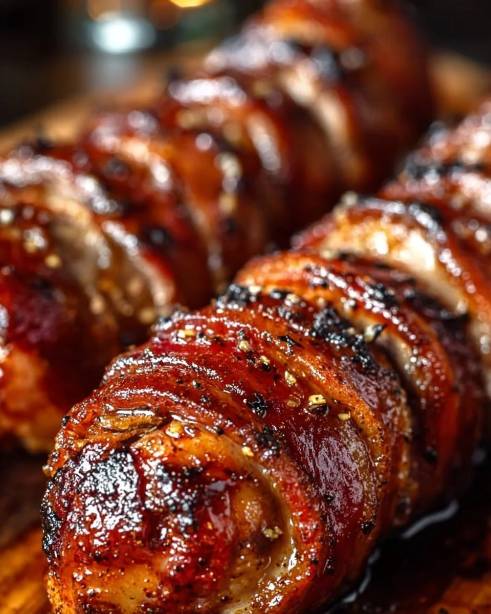 Bacon Brown Sugar Pork Tenderloin served with a side of vegetables
