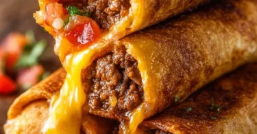 Delicious Beef and Cheese Chimichangas served with salsa and guacamole