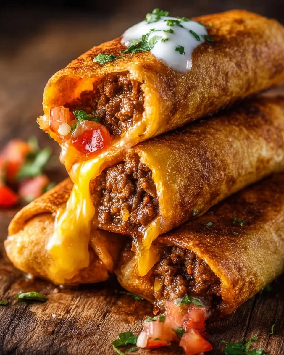Delicious Beef and Cheese Chimichangas served with salsa and guacamole