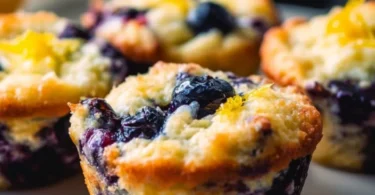 Blueberry and lemon zest cottage cheese bites on a white plate