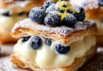 Delicious blueberry lemon cream pastries with fresh berries and cream filling