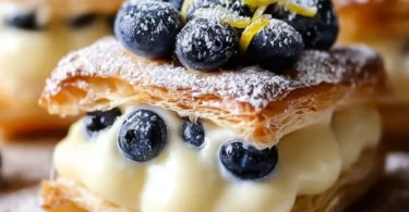 Delicious blueberry lemon cream pastries with fresh berries and cream filling