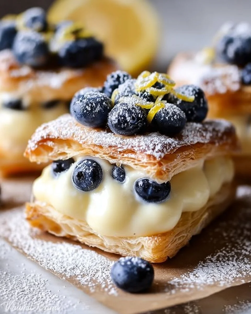 Delicious blueberry lemon cream pastries with fresh berries and cream filling