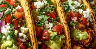 Delicious Chicken Street Tacos served with fresh toppings and salsa