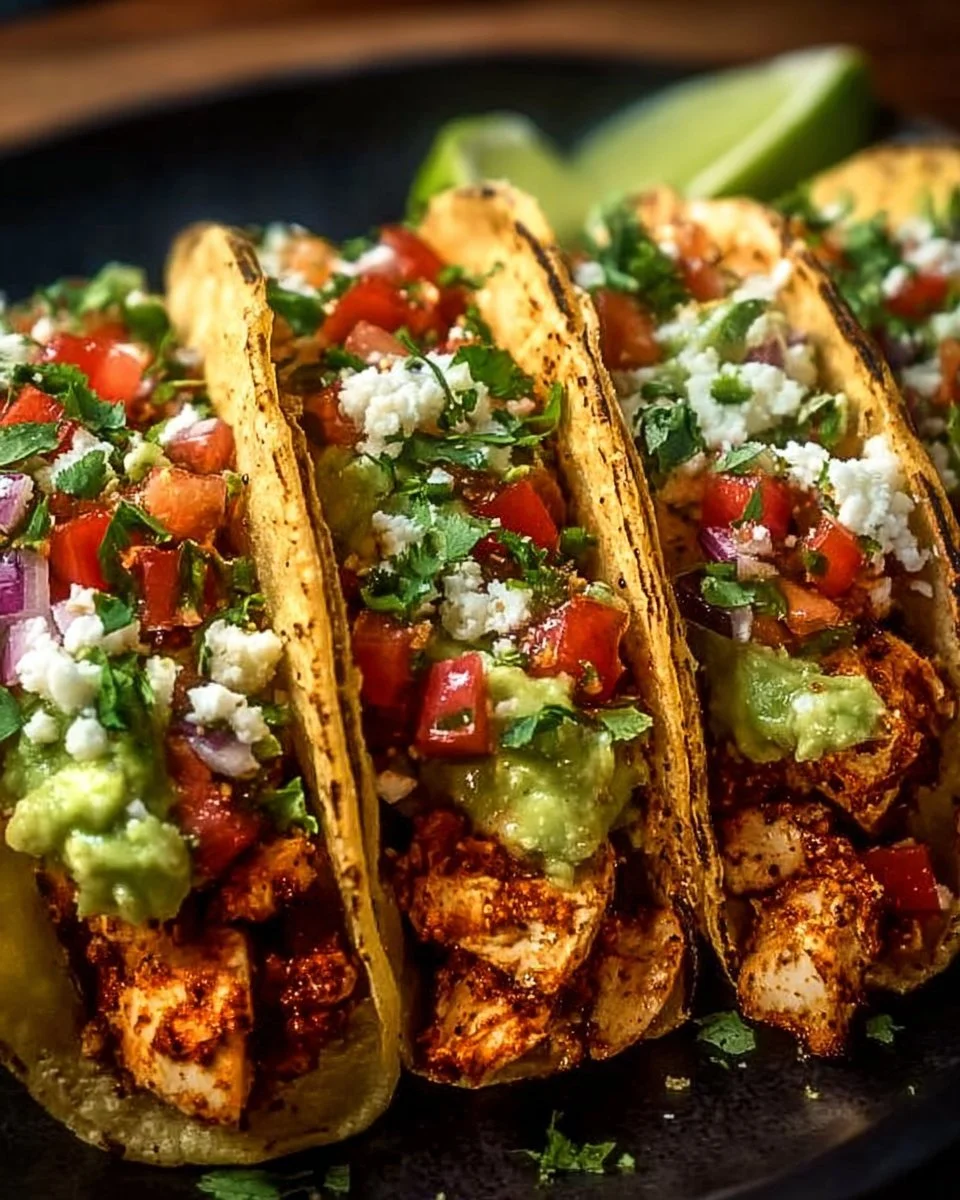 Delicious Chicken Street Tacos served with fresh toppings and salsa