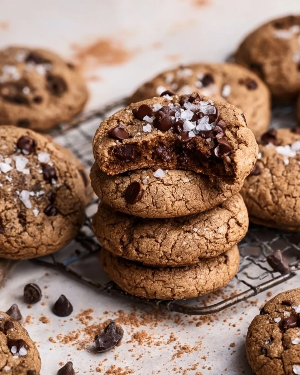 Freshly baked coffee cookies on a cooling rack