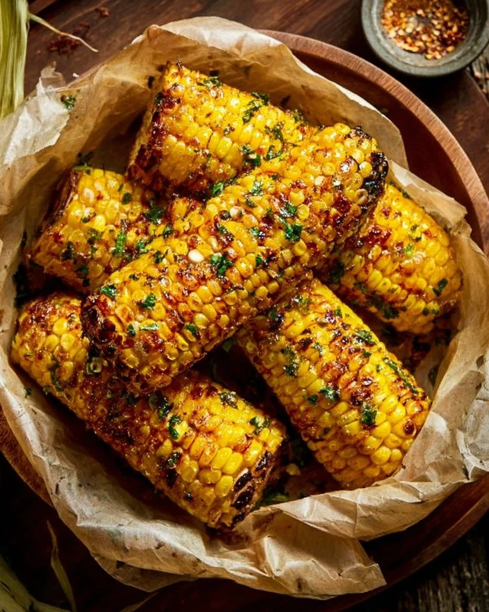 Delicious Cowboy Butter Roasted Corn on the cob, grilled to perfection