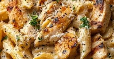 Delicious Cracked Chicken Penne served in a bowl with herbs