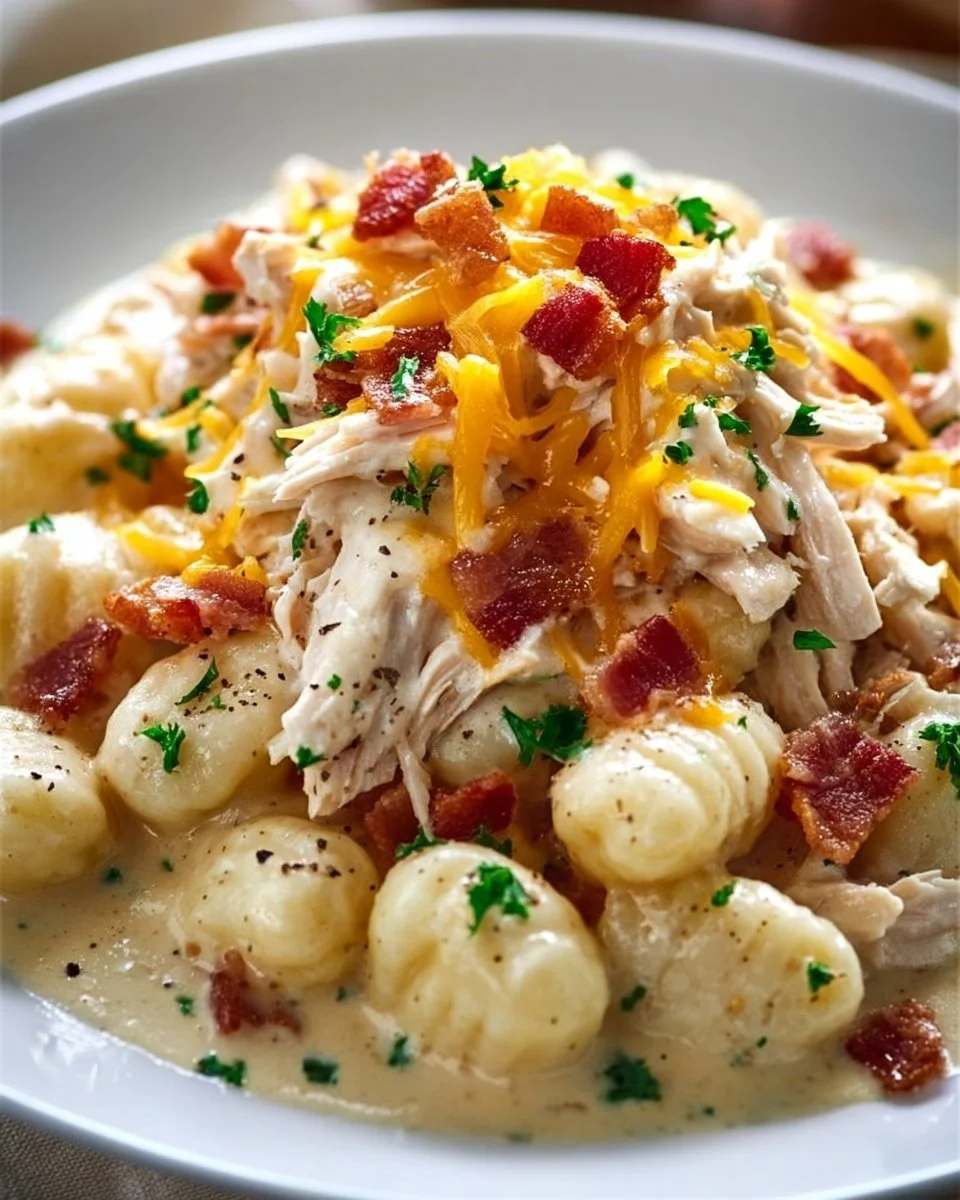 Delicious creamy Crack Chicken Gnocchi served in a bowl
