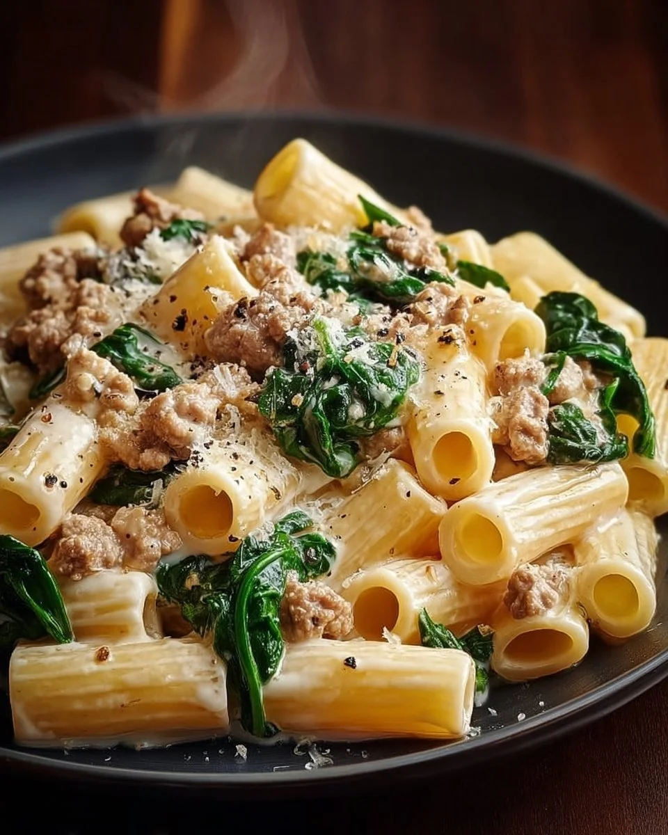 Creamy Ground Turkey Spinach Pasta