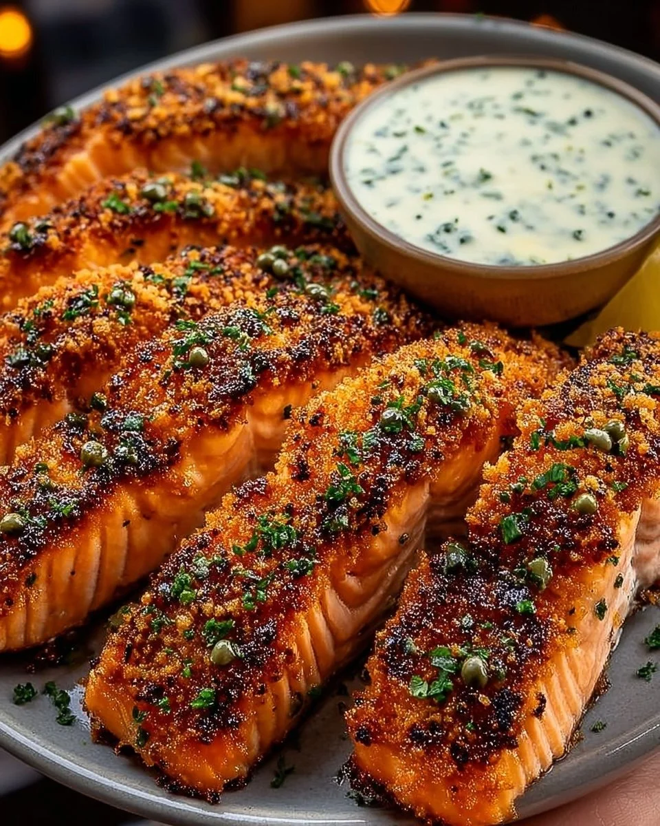 Crispy Salmon Strips with Herb Tartar Dip