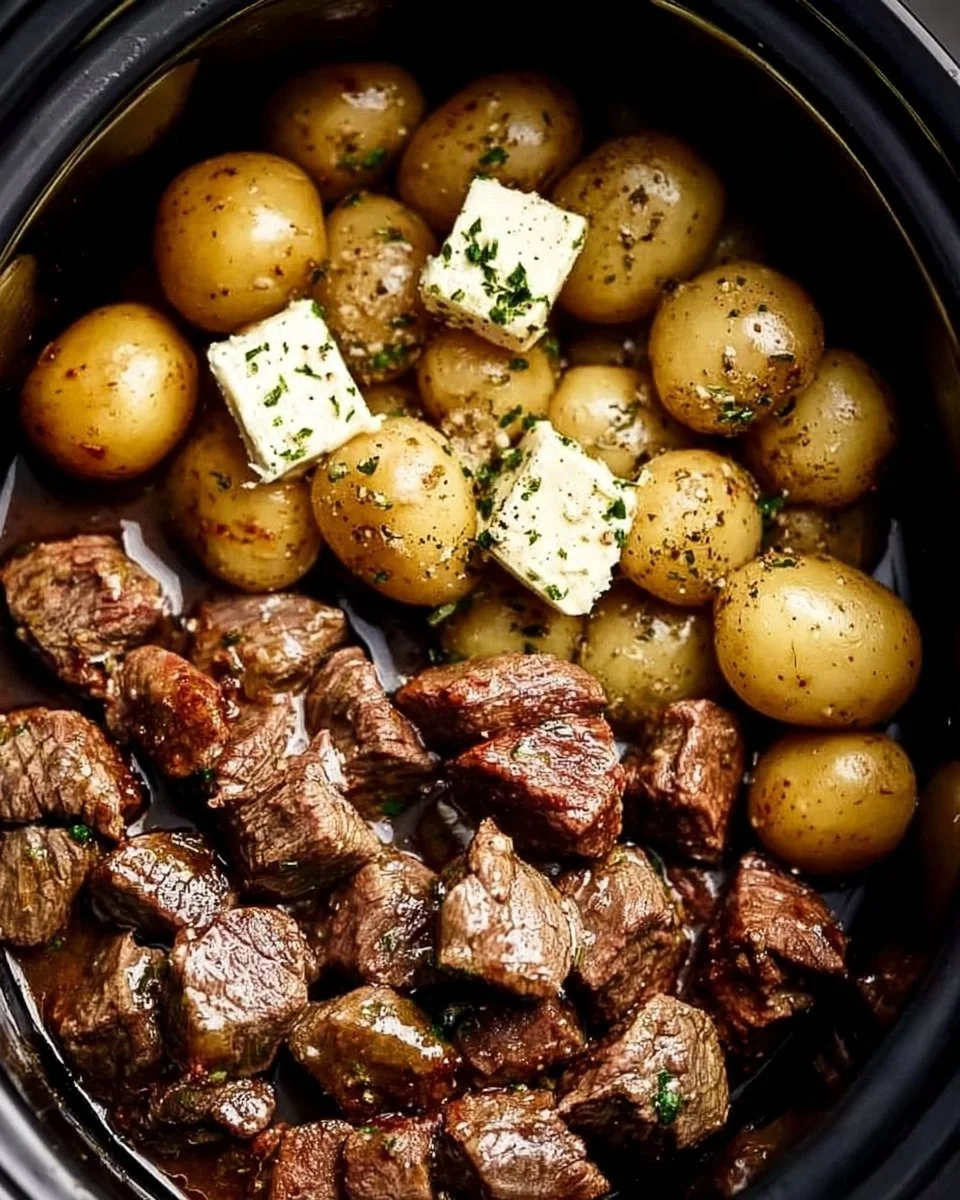 Crockpot Garlic Butter Beef Bites with Potatoes