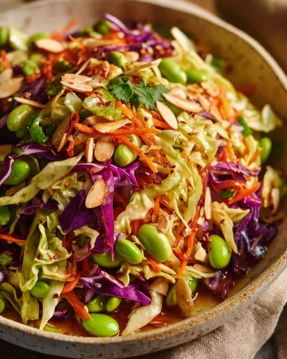 Crunchy Cabbage and Edamame Salad with Sesame Ginger Dressing