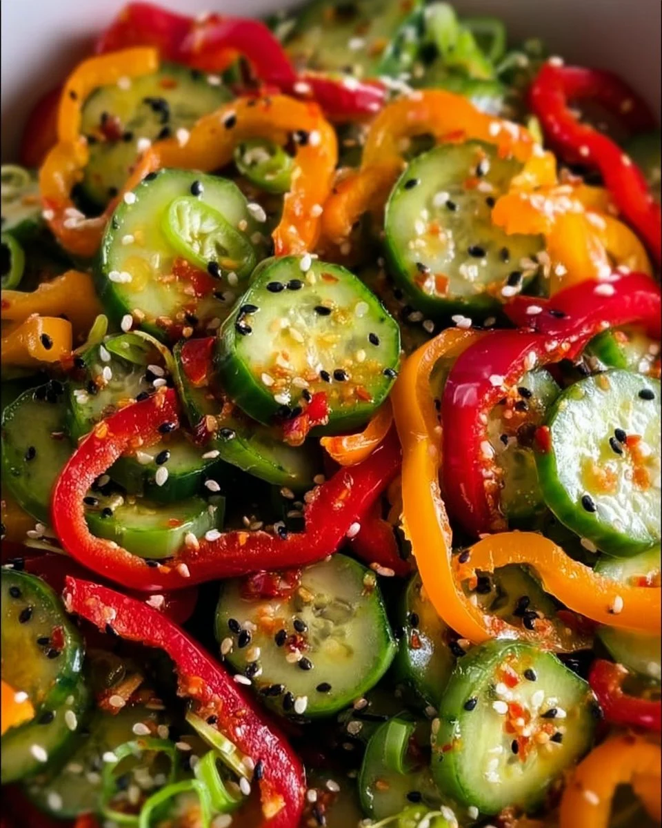 Cucumber Sweet Pepper Salad with fresh vegetables and vibrant colors