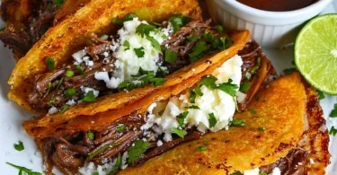 Delicious easy Birria Tacos served with savory consomme