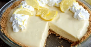 Slice of easy lemon cream pie with a creamy filling and lemon zest topping