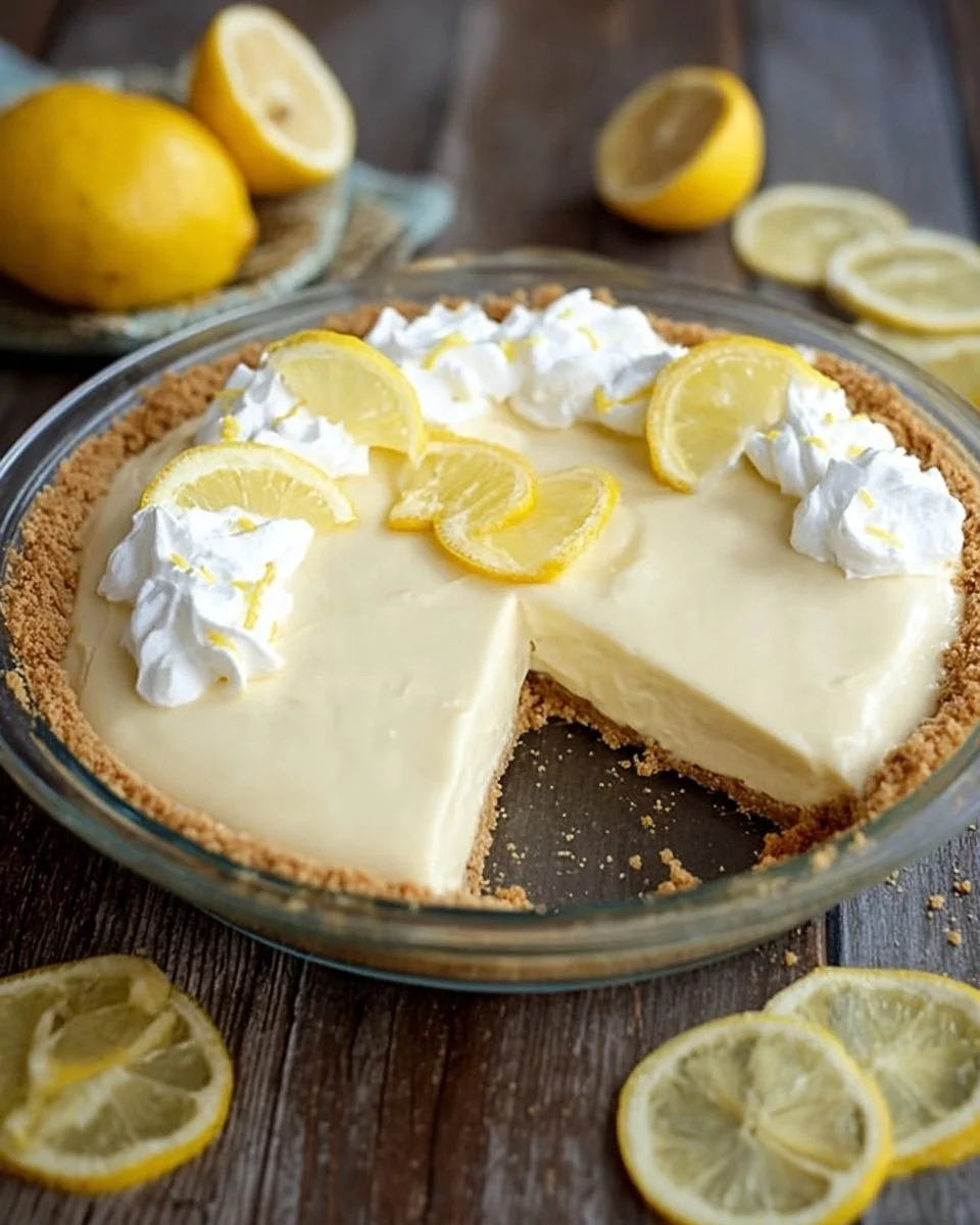 Slice of easy lemon cream pie with a creamy filling and lemon zest topping