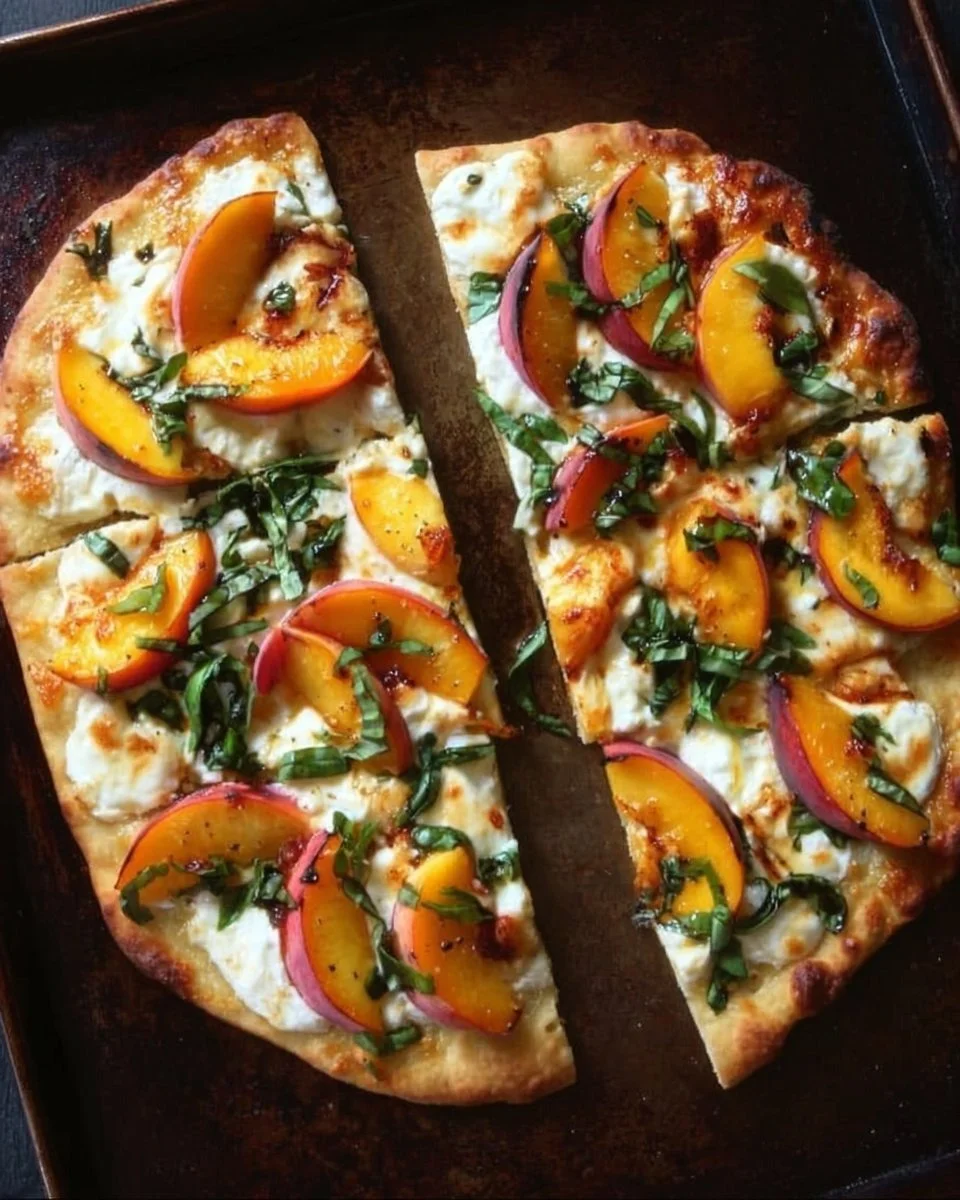 Easy Peach & Basil Naan Bread Pizza