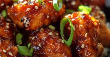Spicy Firecracker Chicken served on a plate with vegetables