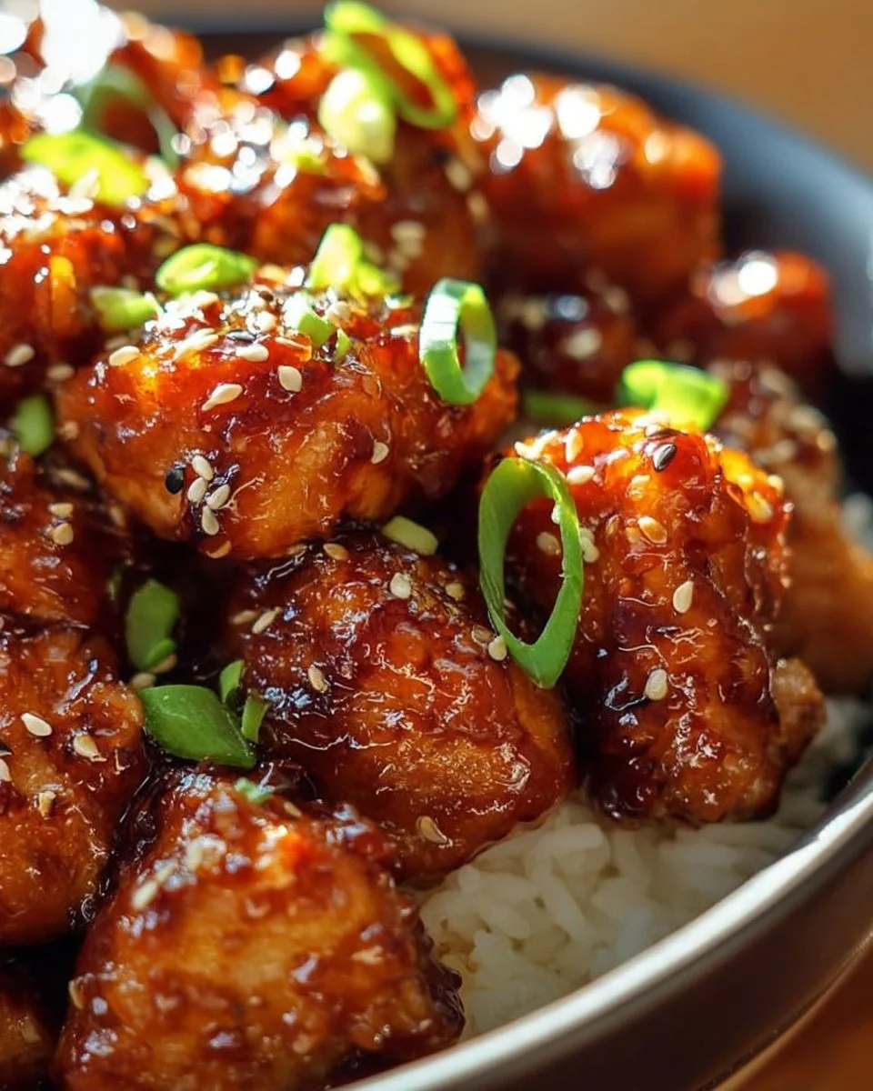 Spicy Firecracker Chicken served on a plate with vegetables