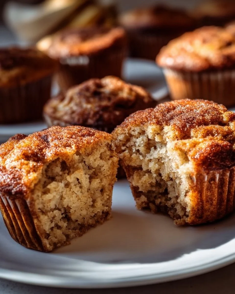Fluffy banana cinnamon Greek yogurt muffins on a wooden table