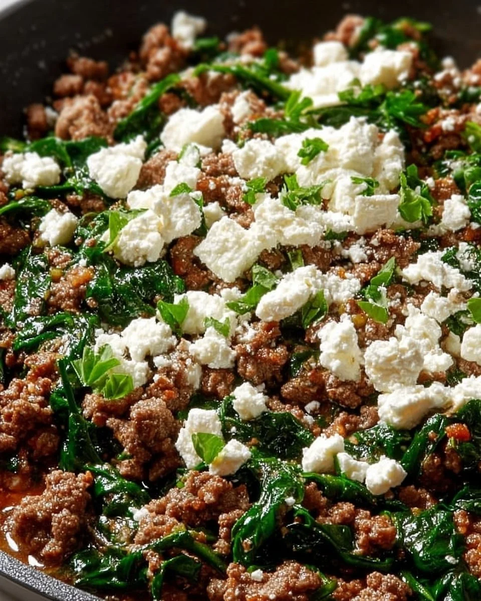 Ground Beef and Spinach Skillet with Feta
