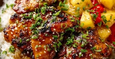 Delicious Hawaiian Chicken served with coconut rice