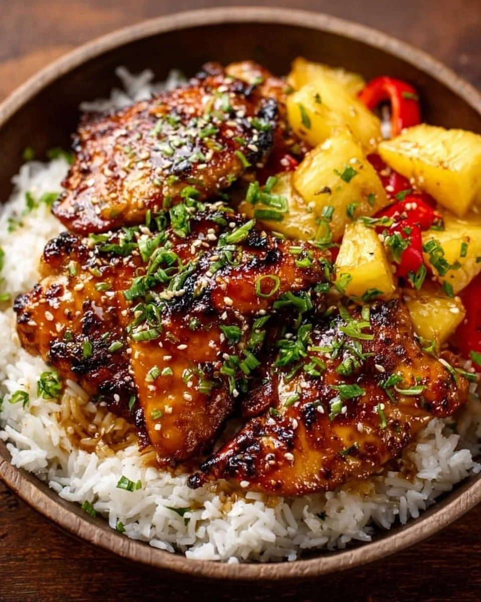 Delicious Hawaiian Chicken served with coconut rice