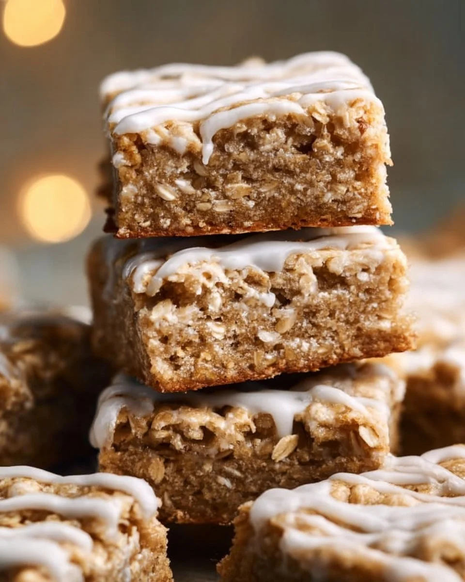 Delicious iced oatmeal cookie bars topped with sweet icing
