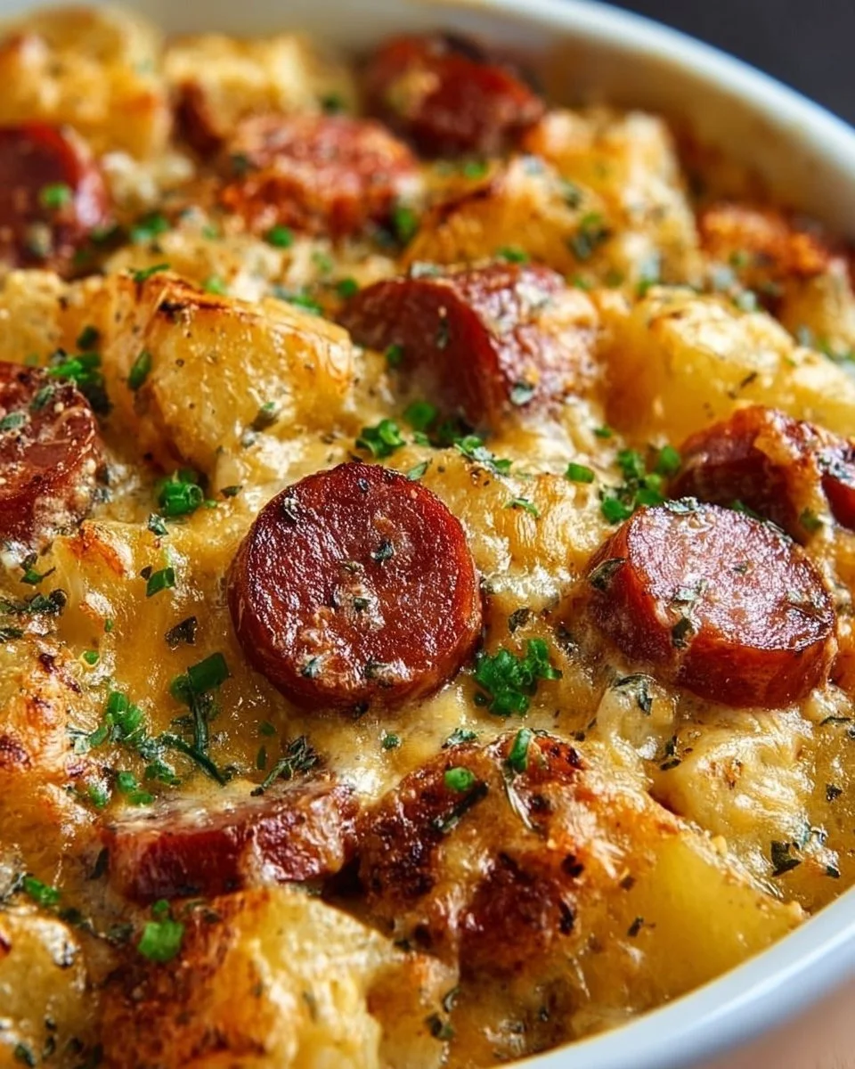 Kielbasa Sausage Cheesy Potato Casserole