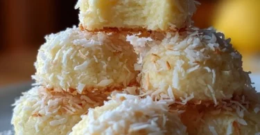 Delicious Lemon Coconut Cheesecake Cookies on a plate, garnished with lemon slices.