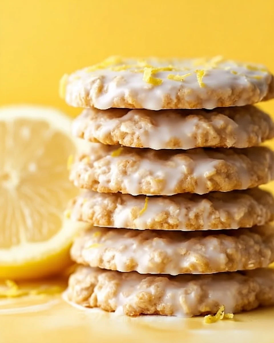 Lemon Oatmeal No-Bake Cookies on a white plate with a lemon wedge