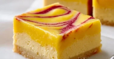 Delicious homemade Mango Curd Bars presented on a plate.