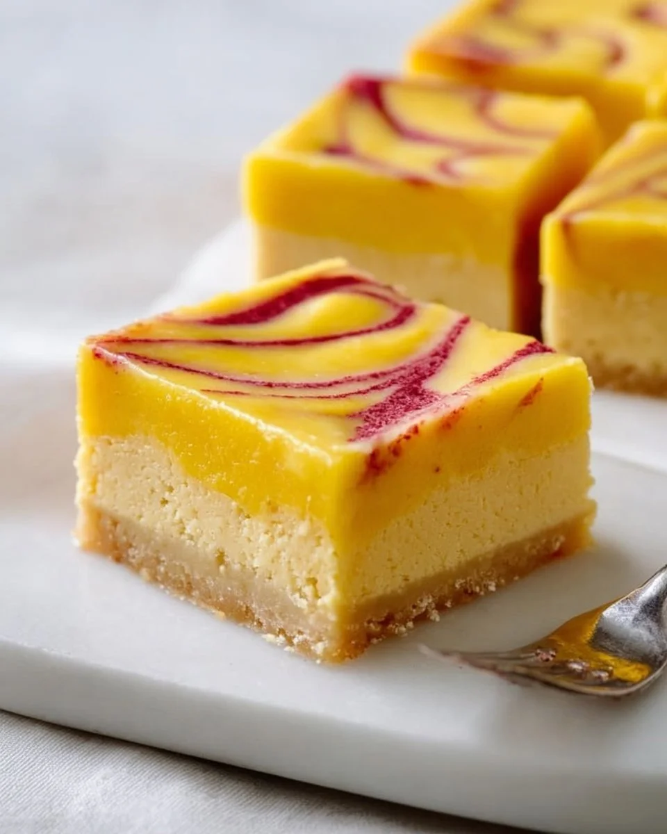 Delicious homemade Mango Curd Bars presented on a plate.