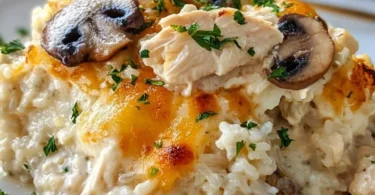 Delicious Million Dollar Chicken and Rice Casserole with creamy texture.