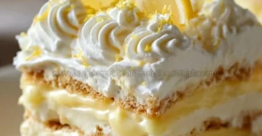 No-Bake Lemon Eclair Cake with lemon frosting and graham crackers