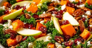 Roasted sweet potato salad with fresh greens and a zesty dressing