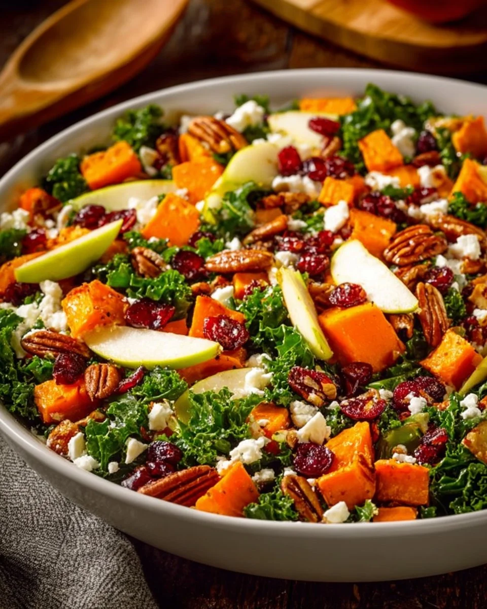 Roasted sweet potato salad with fresh greens and a zesty dressing