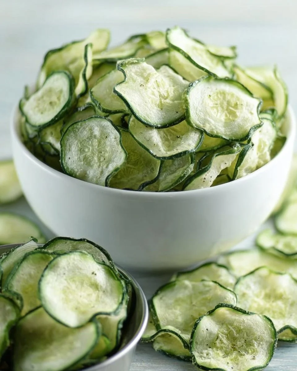 Crispy salt and vinegar cucumber chips served in a bowl