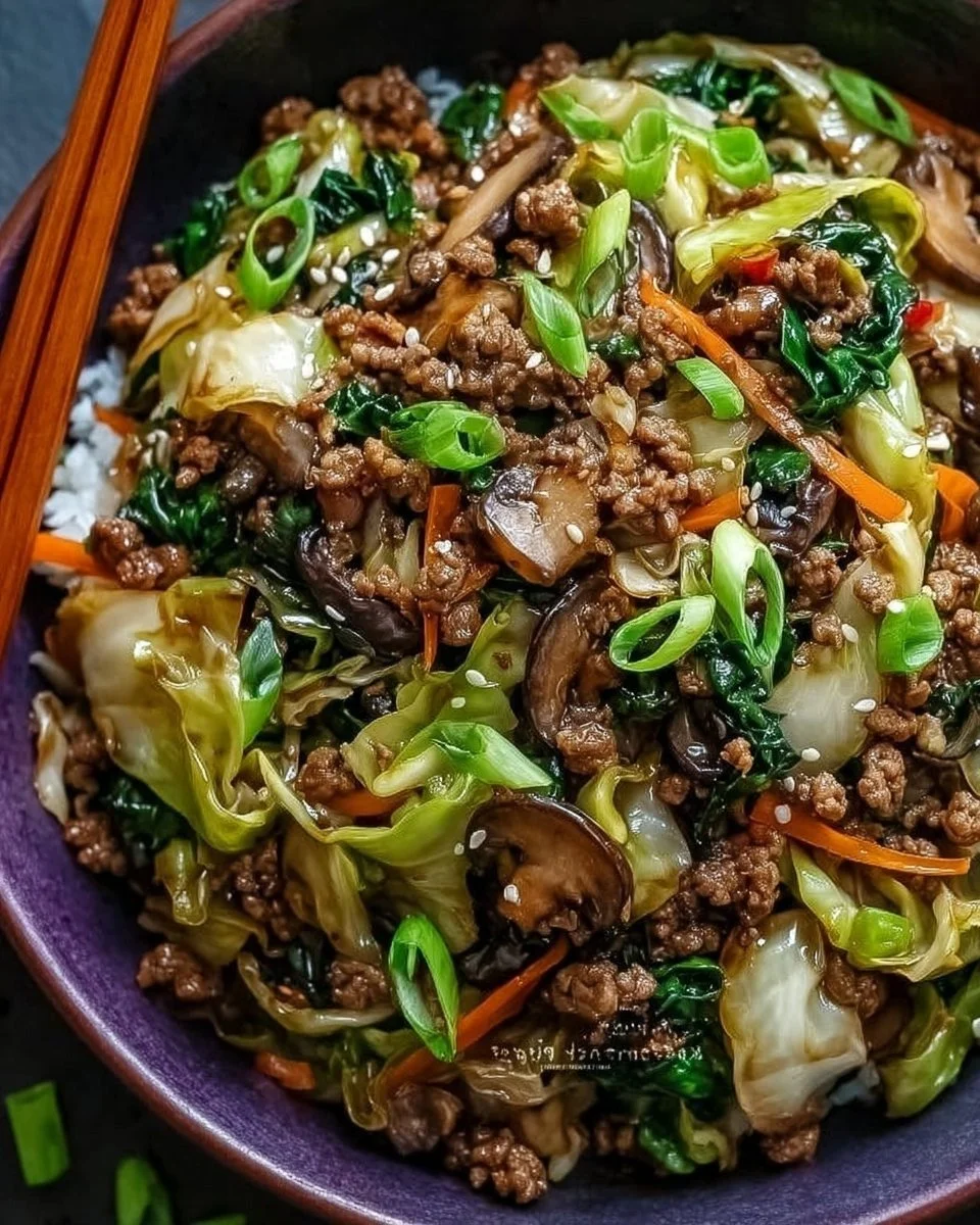 Savory Chinese Ground Beef and Cabbage Stir Fry