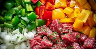 Delicious Slow Cooker Honey Garlic Beef served with steamed vegetables.