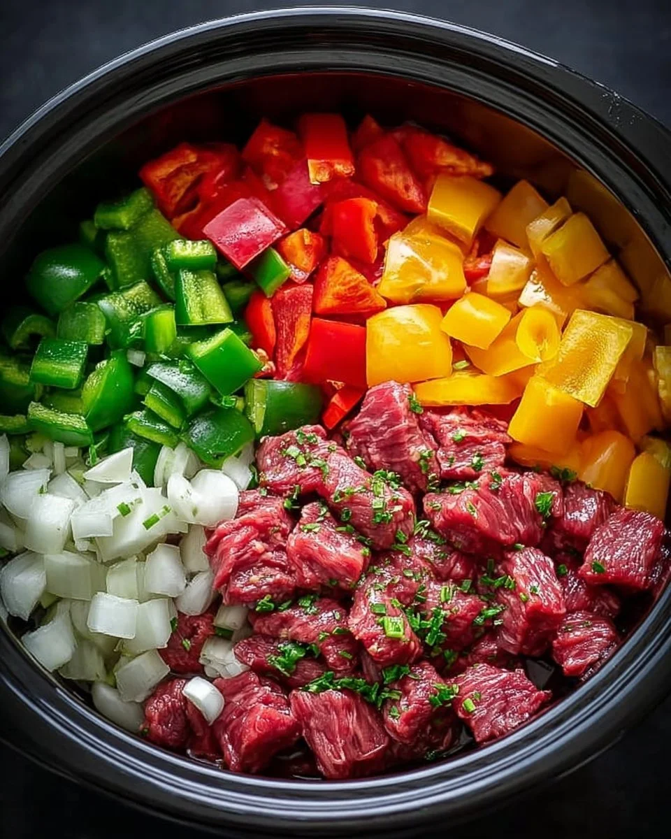 Delicious Slow Cooker Honey Garlic Beef served with steamed vegetables.