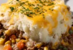 Delicious Slow Cooker Shepherd's Pie topped with creamy mashed potatoes