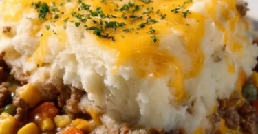 Delicious Slow Cooker Shepherd's Pie topped with creamy mashed potatoes
