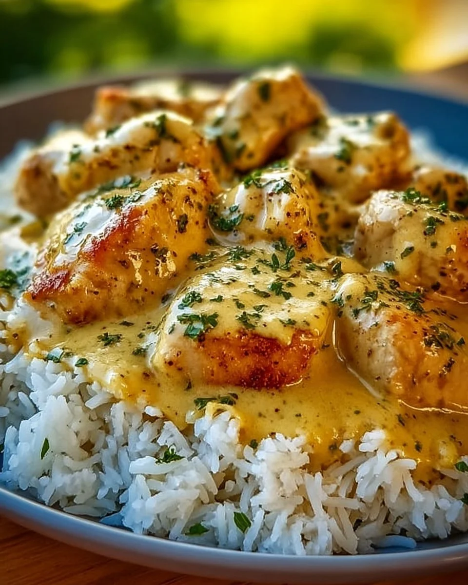 Delicious smothered chicken served over rice with rich gravy.