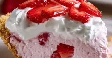 Delicious Strawberry Cream Cheese Pie topped with fresh strawberries